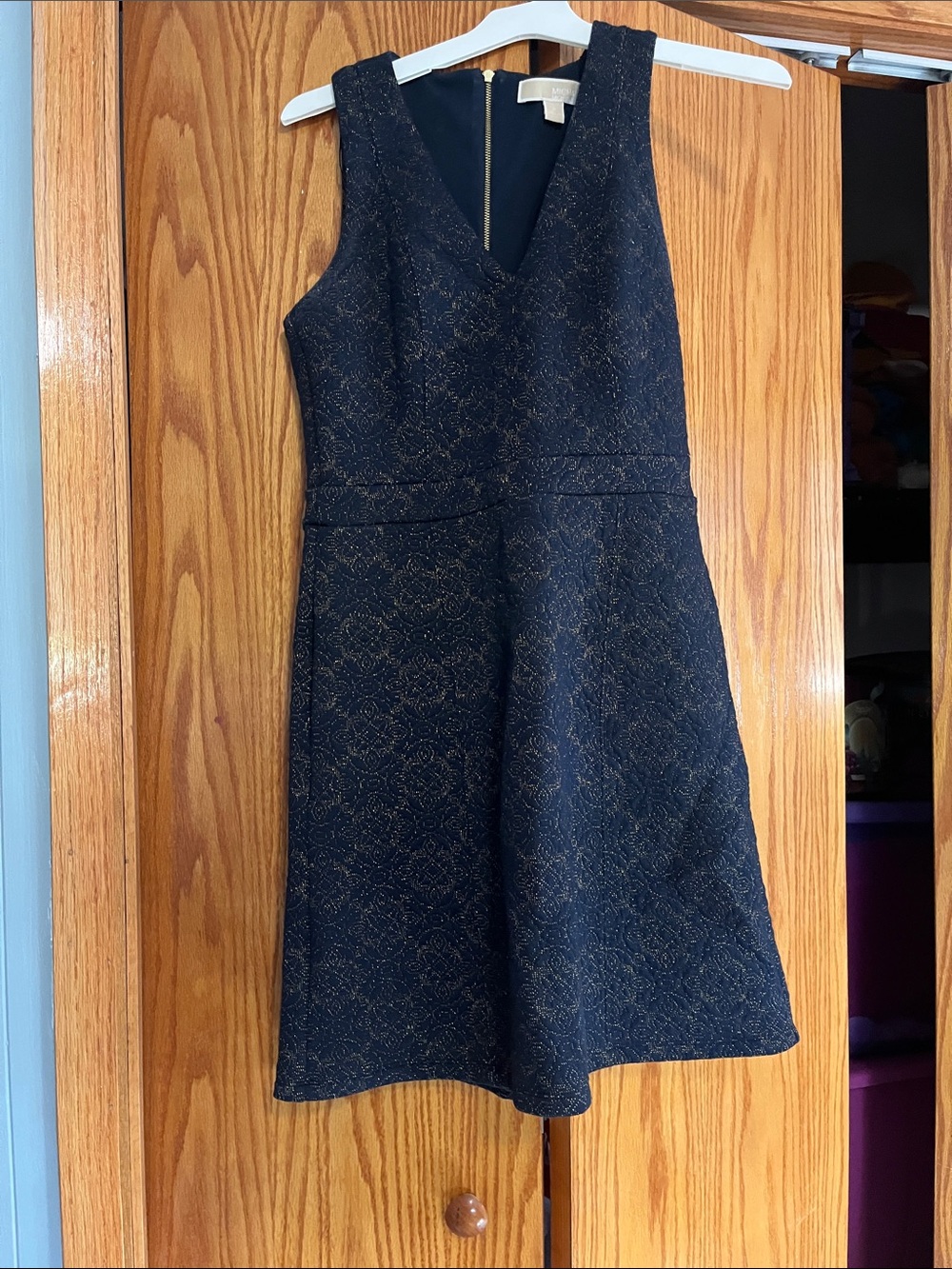 Michael Kors Navy Dress with Subtle Gold Jacquard